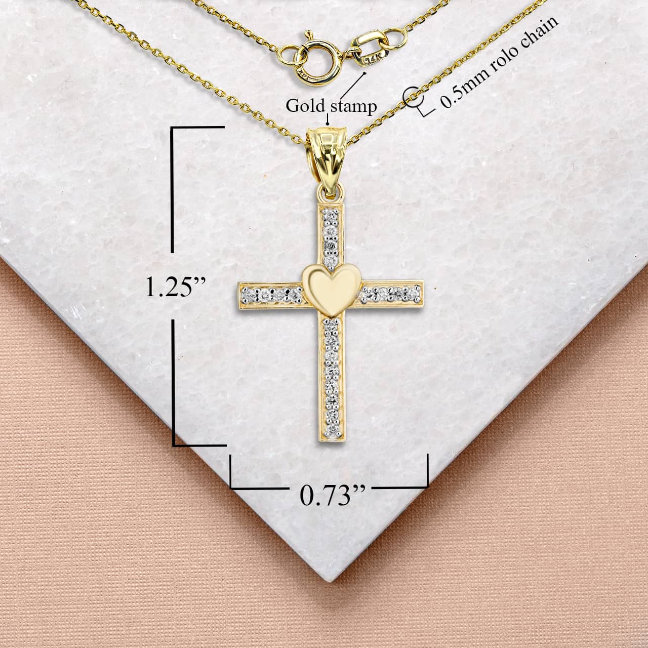 Gold Cross Heart Diamond Pendant Necklace, view 3