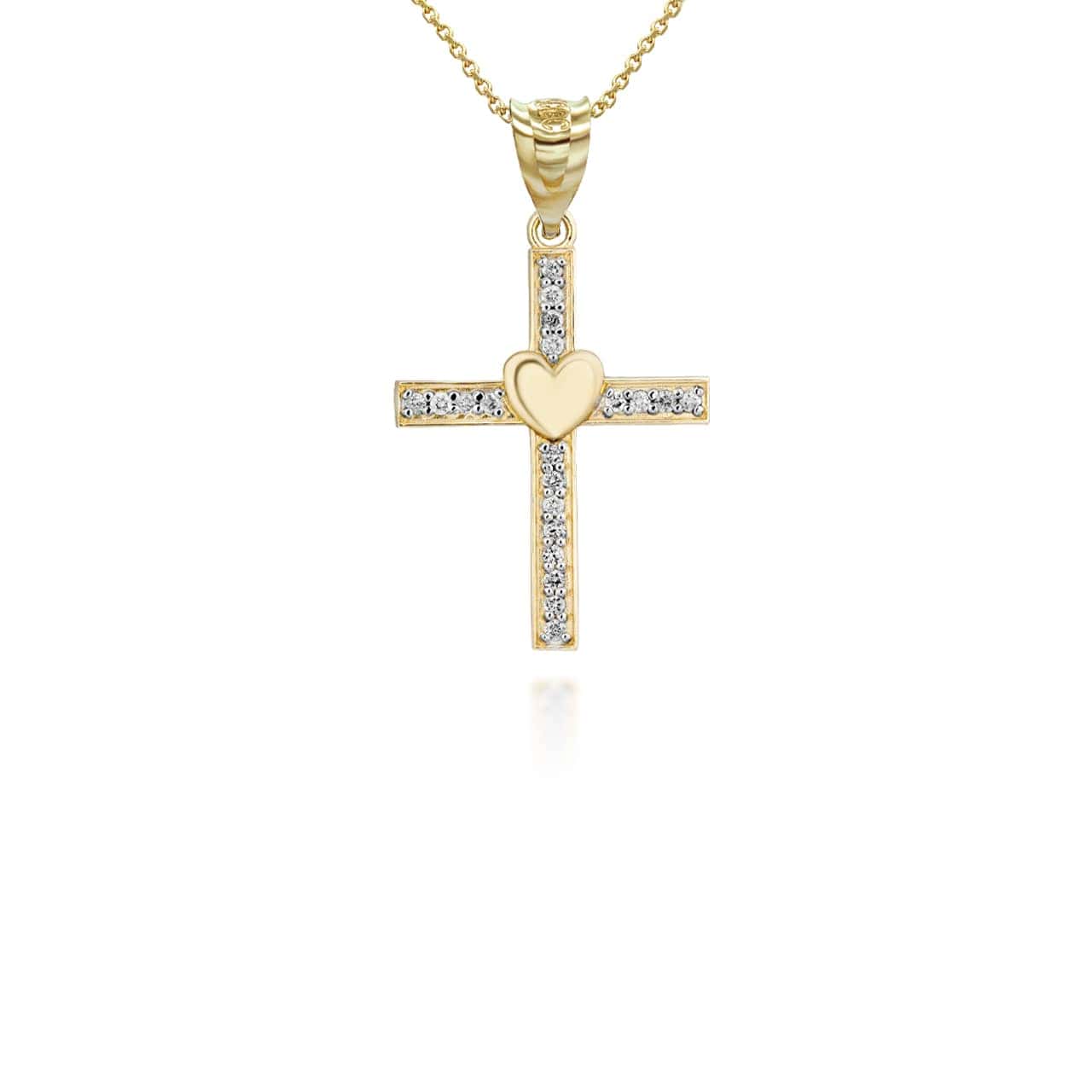 Gold Cross Heart Diamond Pendant Necklace, view 4