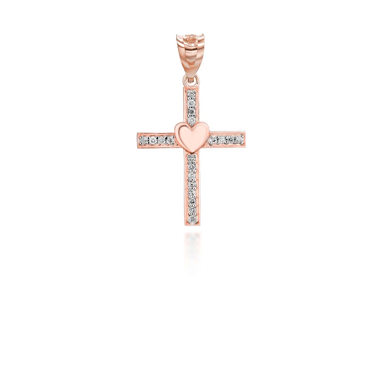 Gold Cross Heart Diamond Pendant Necklace, view 5