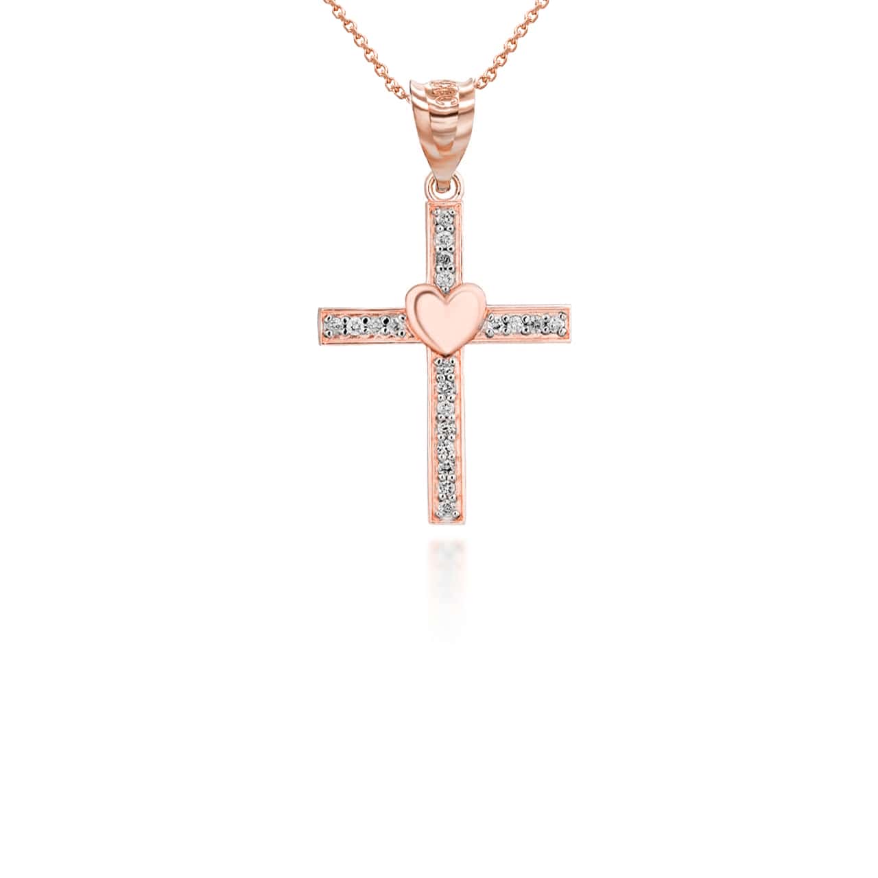 Gold Cross Heart Diamond Pendant Necklace, view 6