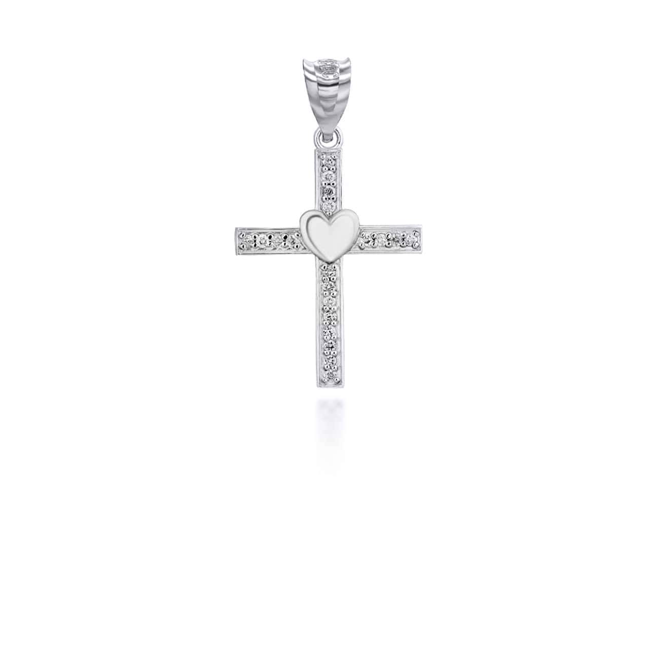 Gold Cross Heart Diamond Pendant Necklace, view 7