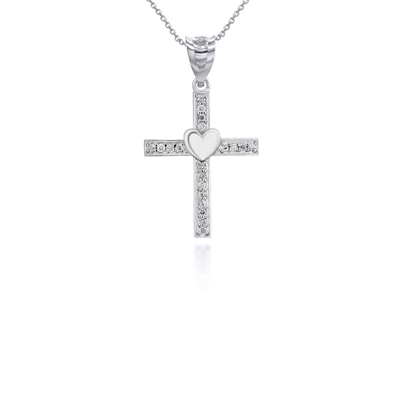 Gold Cross Heart Diamond Pendant Necklace, view 8