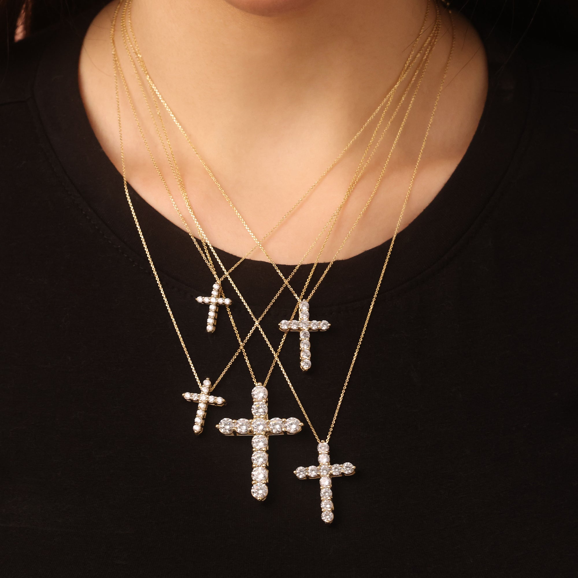 Gold Cross Necklace with Cubic Zirconia, view 2