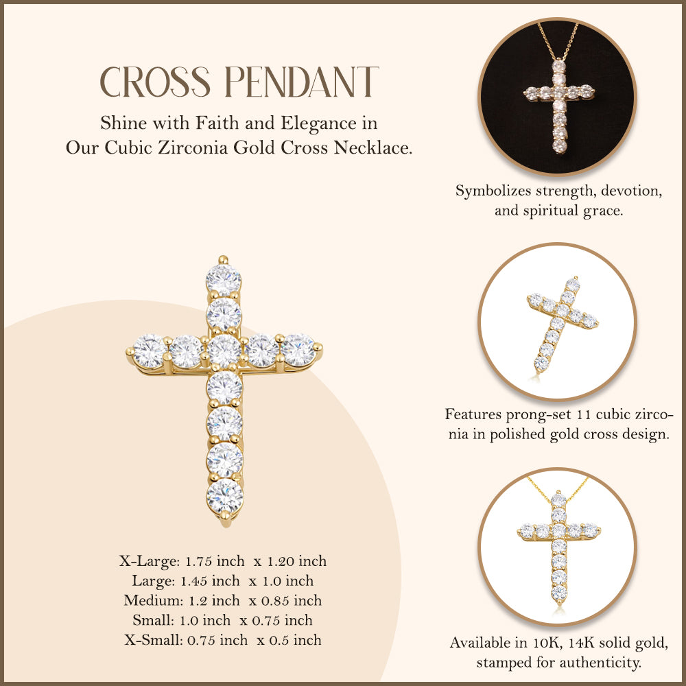 Gold Cross Necklace with Cubic Zirconia, view 3