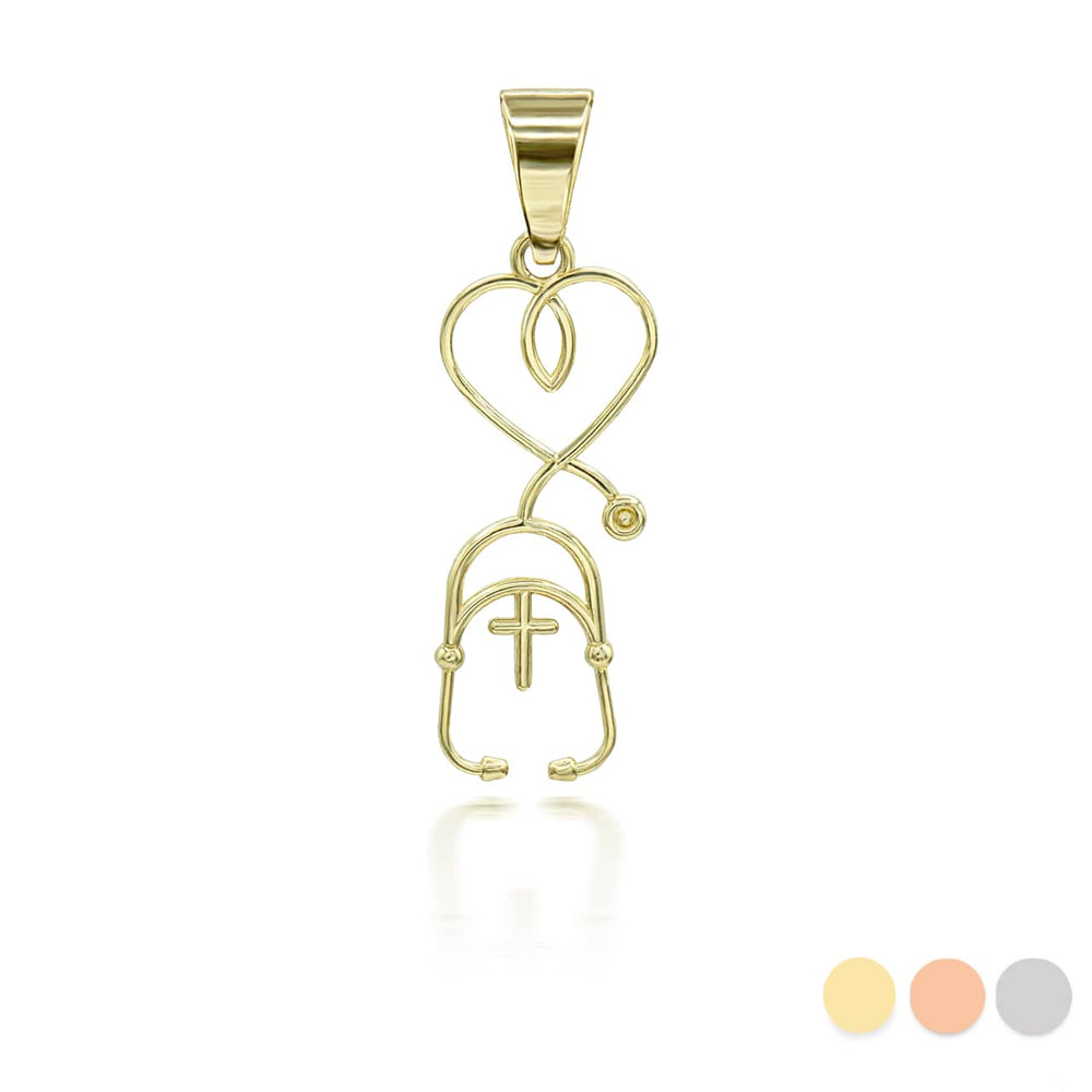 Gold Cross Stethoscope Pendant Necklace