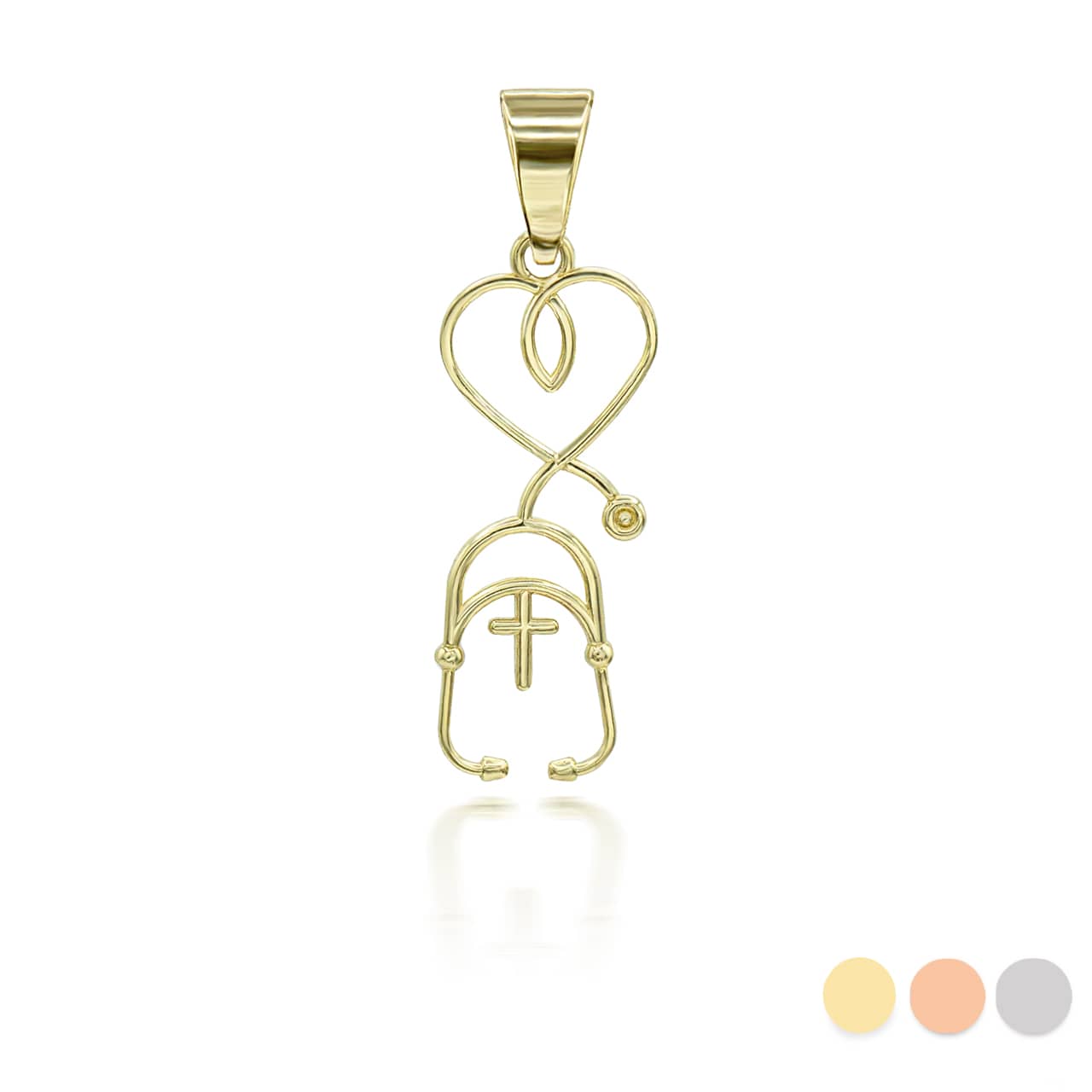 Gold Cross Stethoscope Pendant Necklace