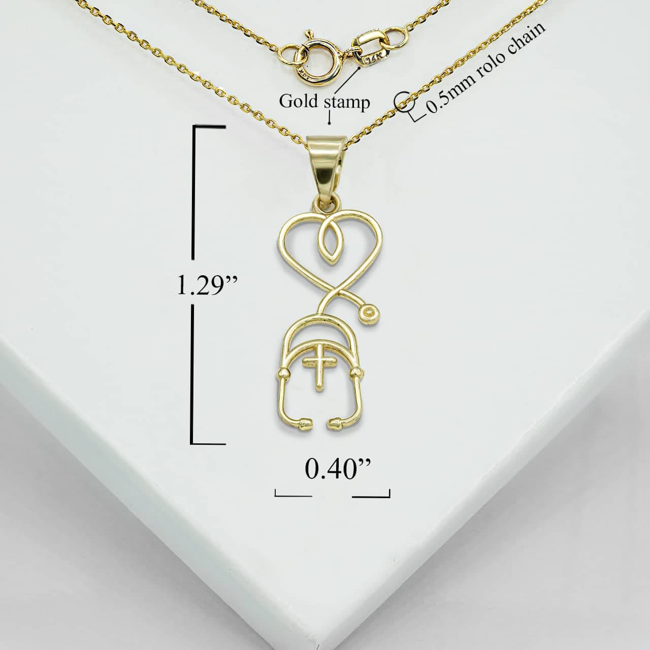 Gold Cross Stethoscope Pendant Necklace, view 3