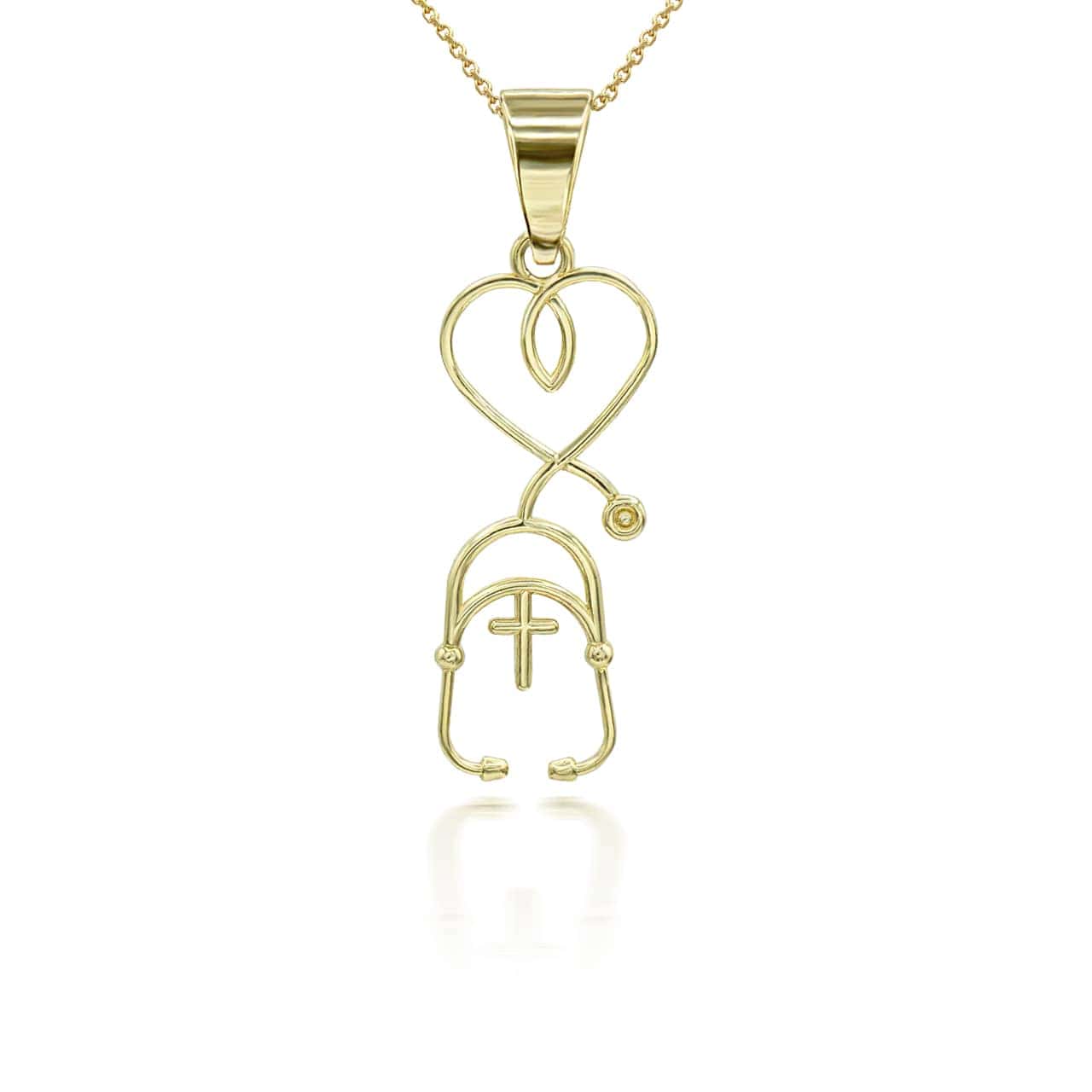 Gold Cross Stethoscope Pendant Necklace, view 4