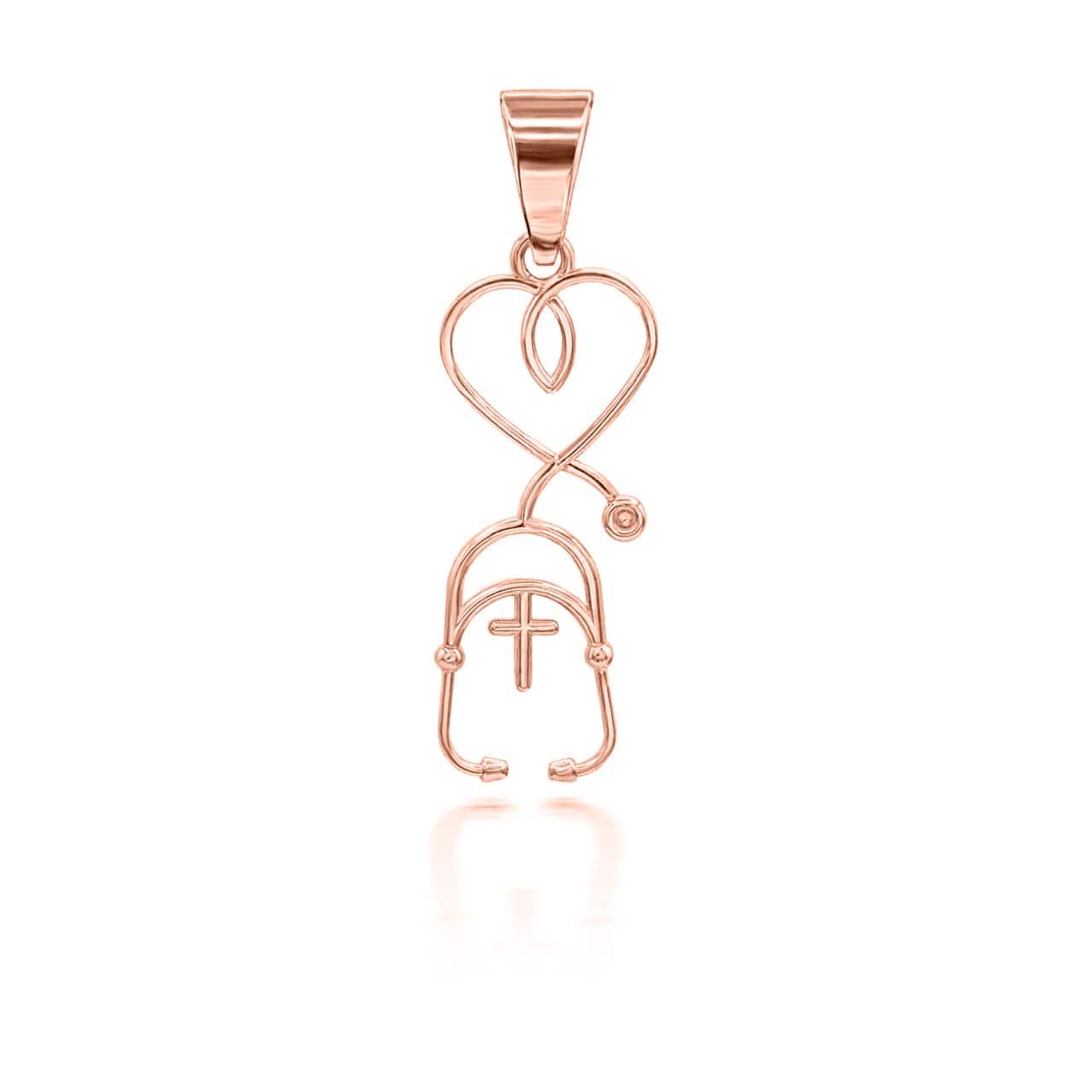 Gold Cross Stethoscope Pendant Necklace, view 5