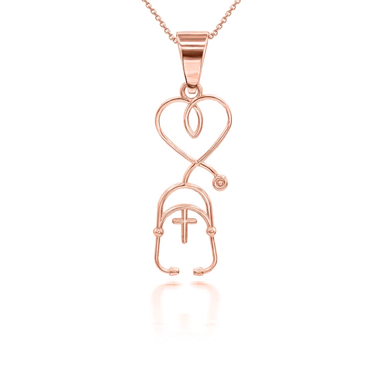 Gold Cross Stethoscope Pendant Necklace, view 6