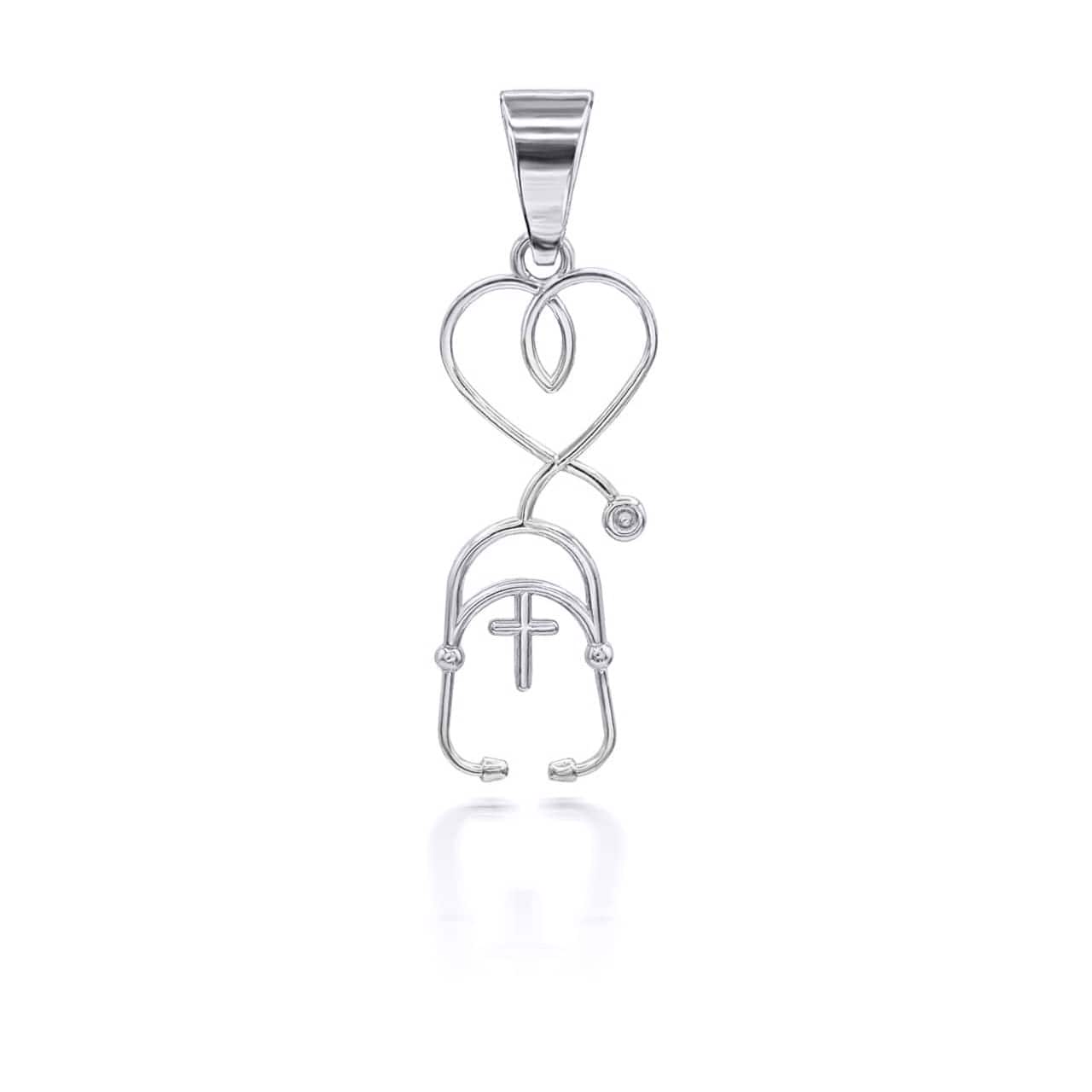 Gold Cross Stethoscope Pendant Necklace, view 7
