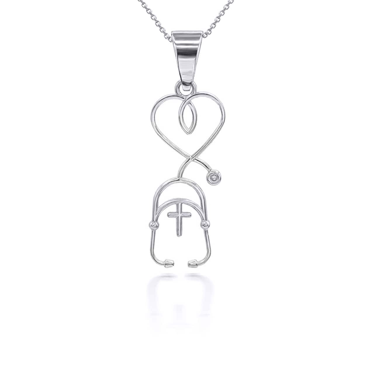 Gold Cross Stethoscope Pendant Necklace, view 8