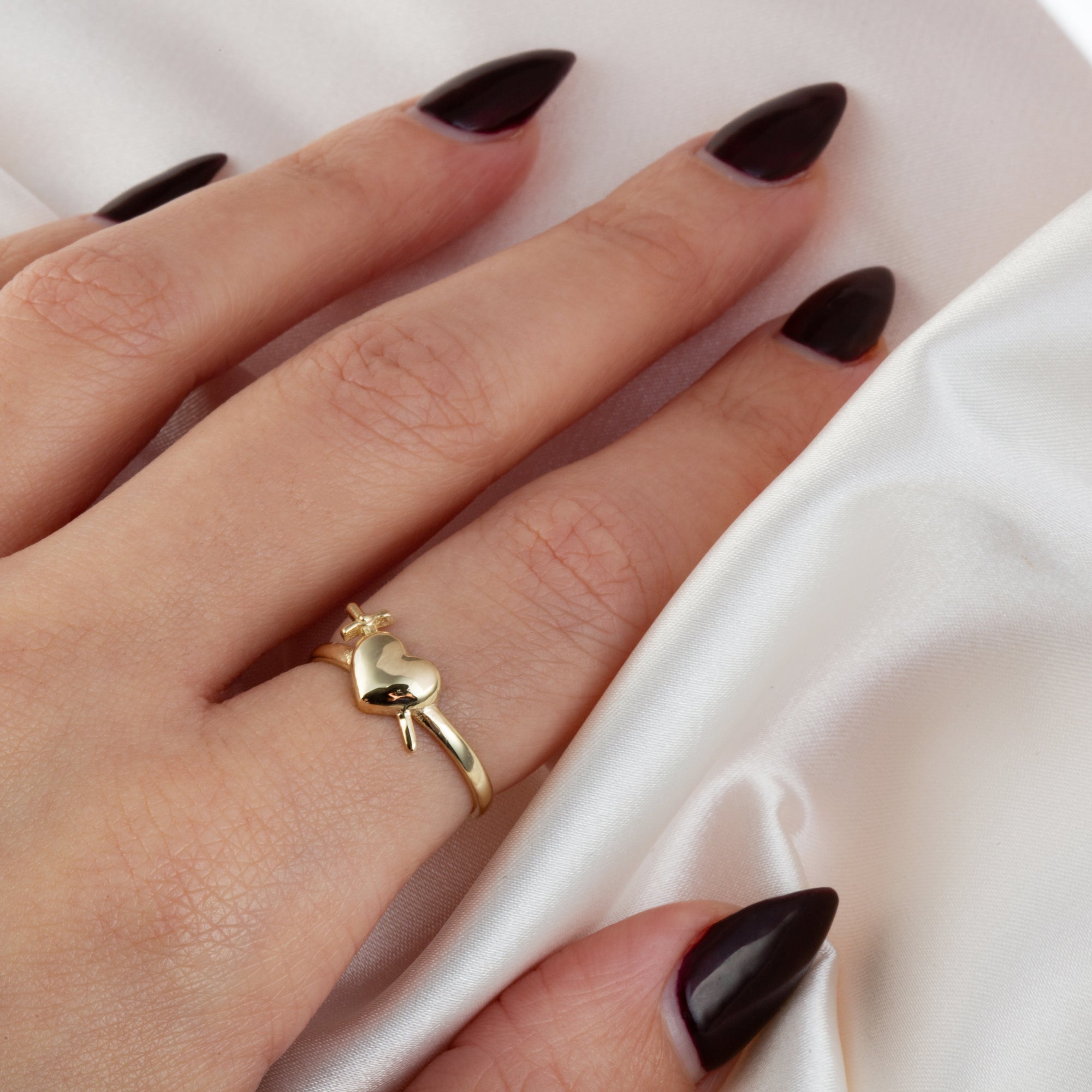 Gold Cross Sword Heart Ring, view 2