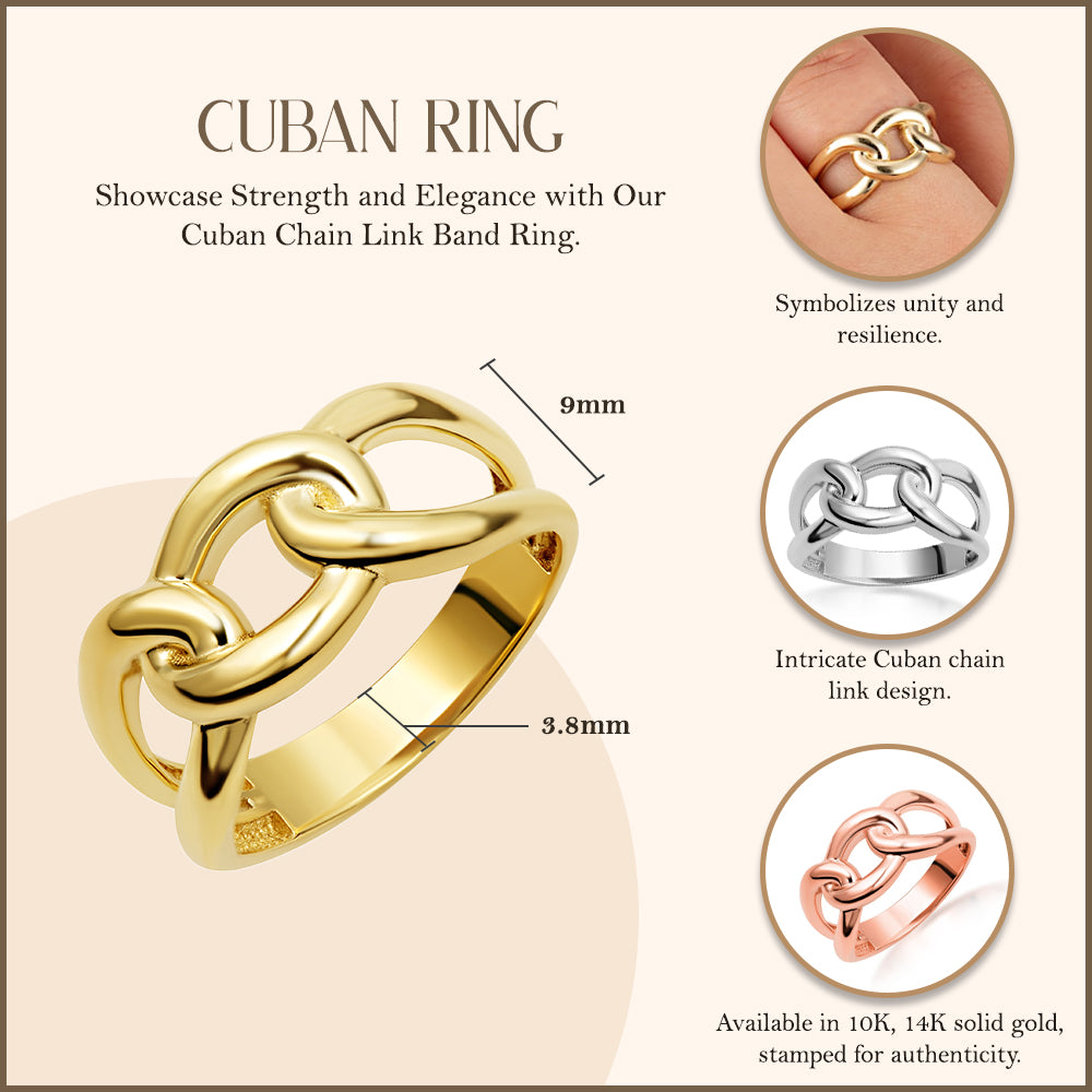 Gold Cuban Chain Link Band Ring, view 3