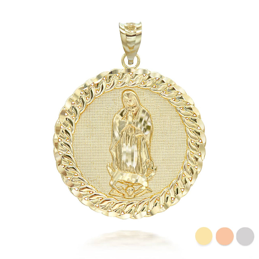Gold Cuban Framed Guadalupe Pendant Necklace