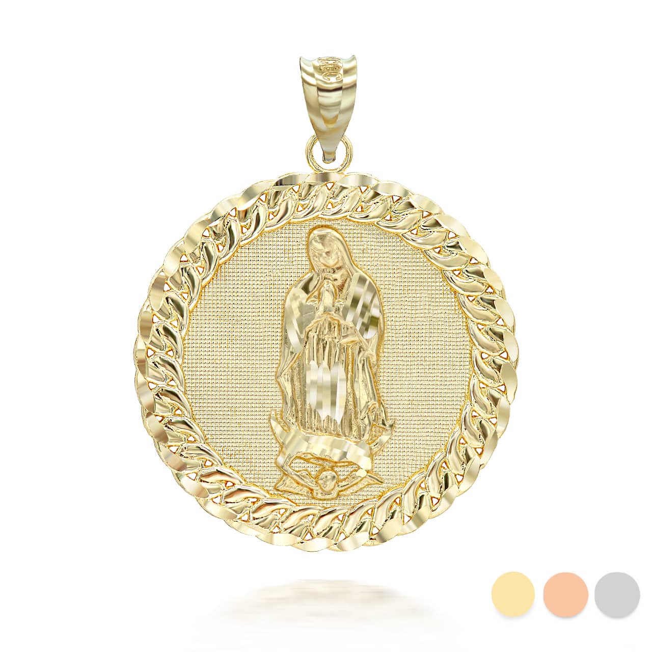 Gold Cuban Framed Guadalupe Pendant Necklace