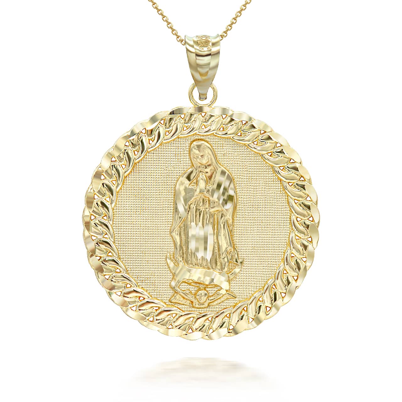 Gold Cuban Framed Guadalupe Pendant Necklace, view 2