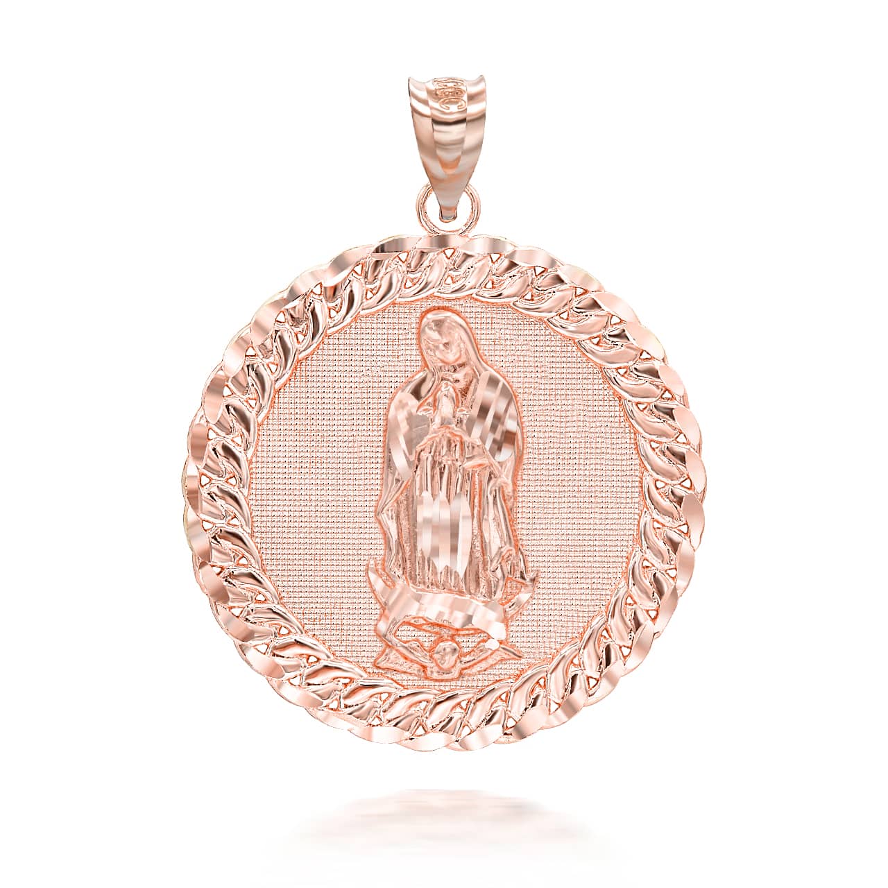 Gold Cuban Framed Guadalupe Pendant Necklace, view 6