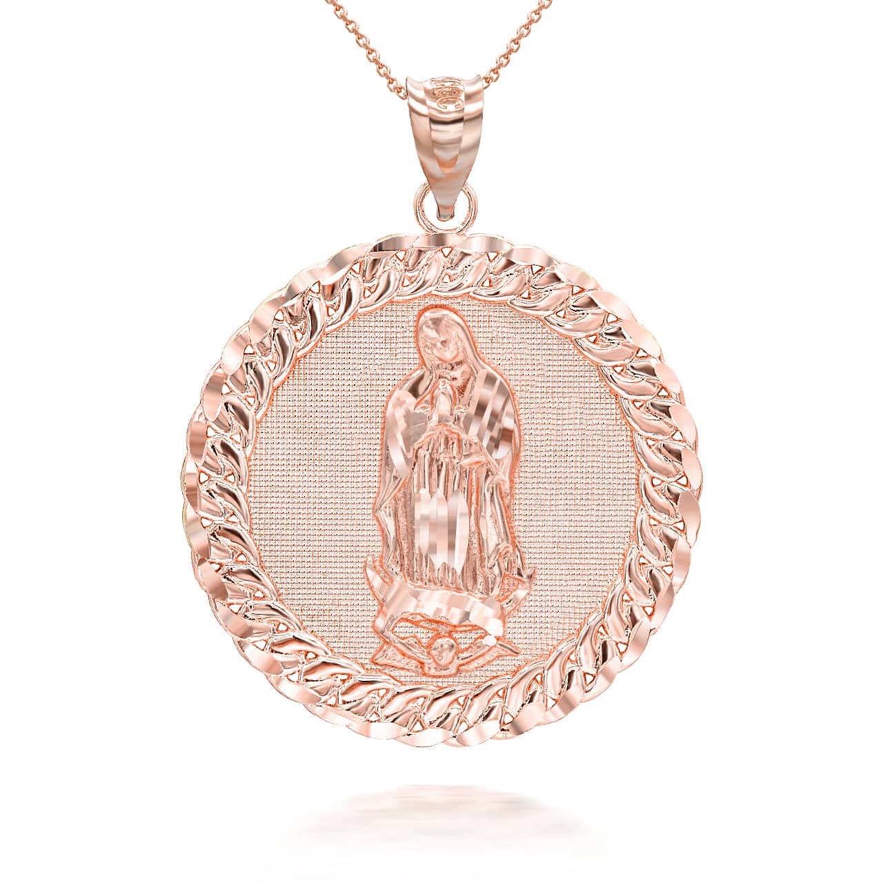 Gold Cuban Framed Guadalupe Pendant Necklace, view 7