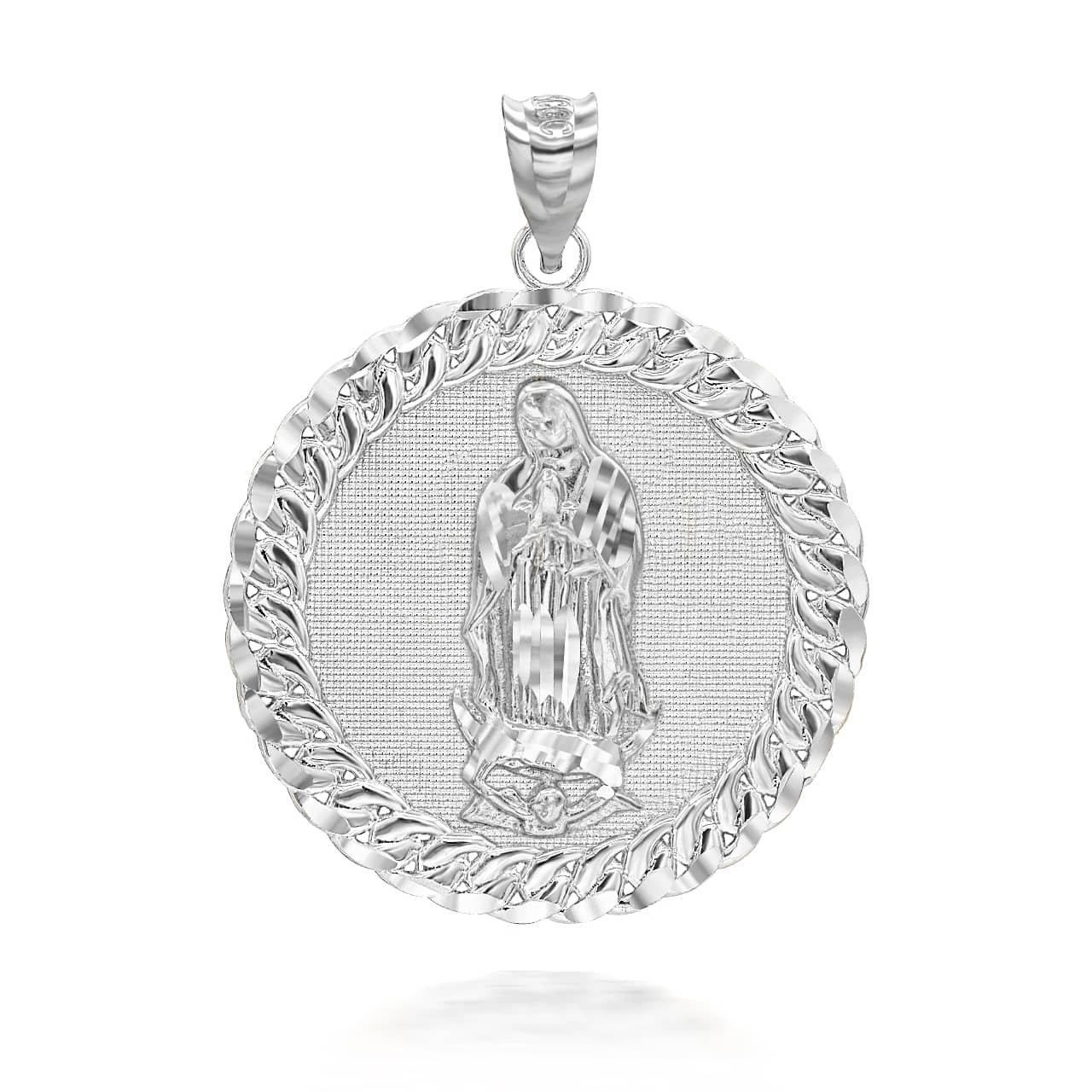 Gold Cuban Framed Guadalupe Pendant Necklace, view 8