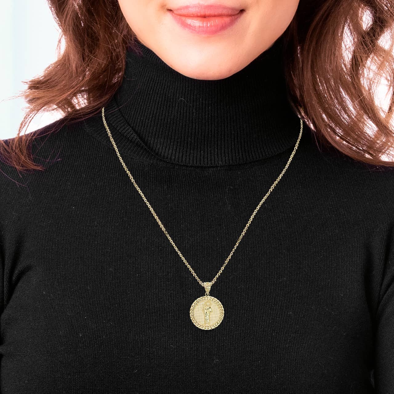 Gold Cuban Framed Saint Jude Pendant Necklace, view 2