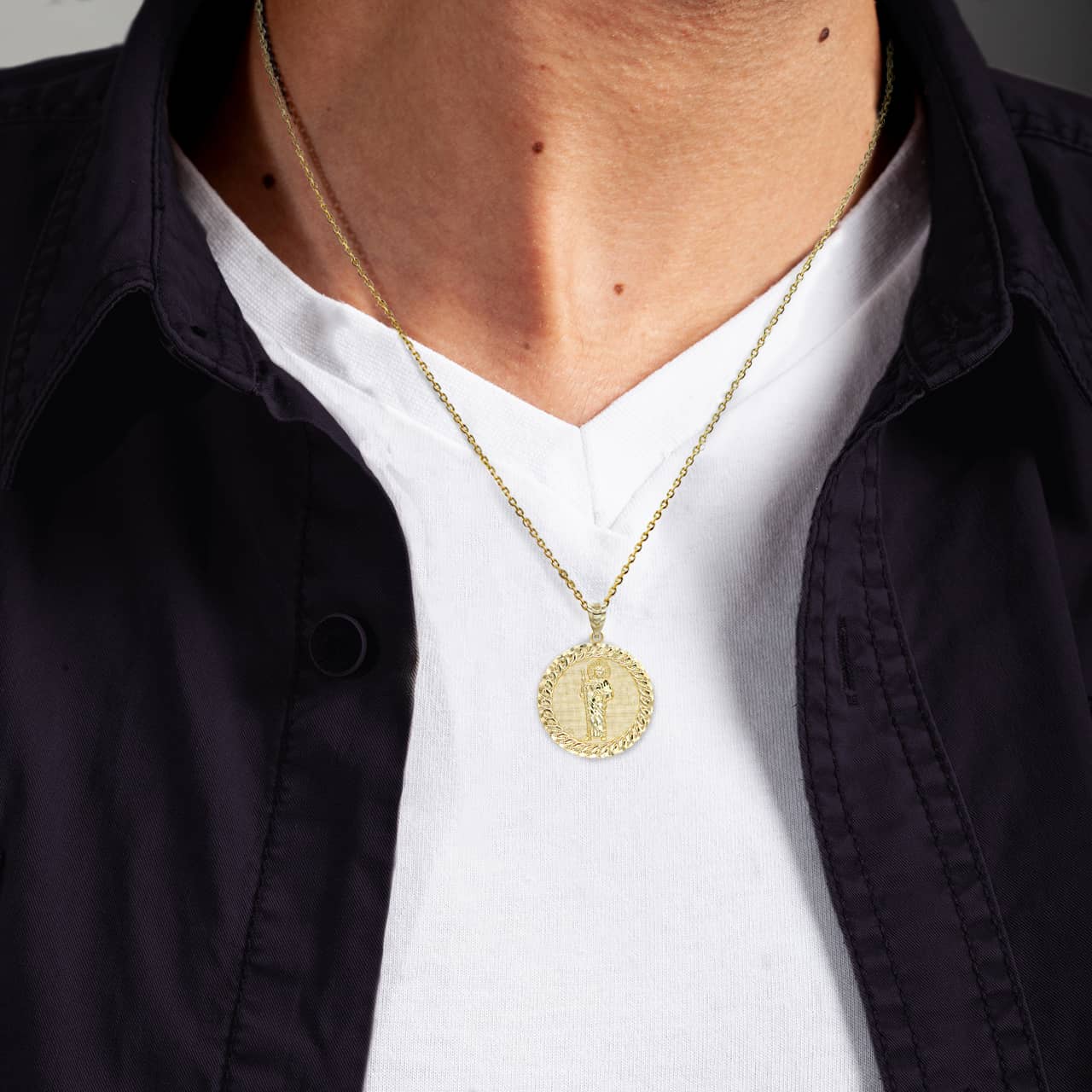Gold Cuban Framed Saint Jude Pendant Necklace, view 3