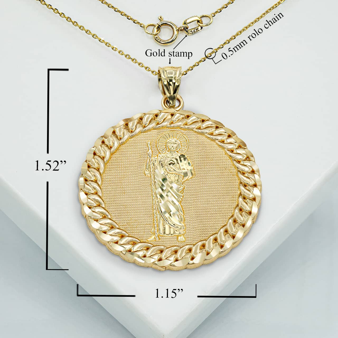 Gold Cuban Framed Saint Jude Pendant Necklace, view 4