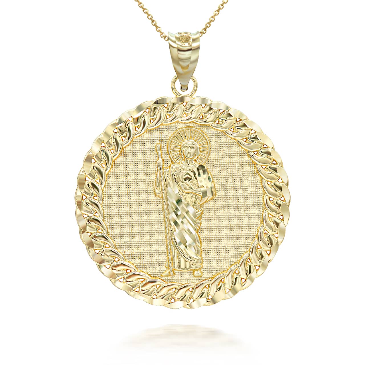 Gold Cuban Framed Saint Jude Pendant Necklace, view 5