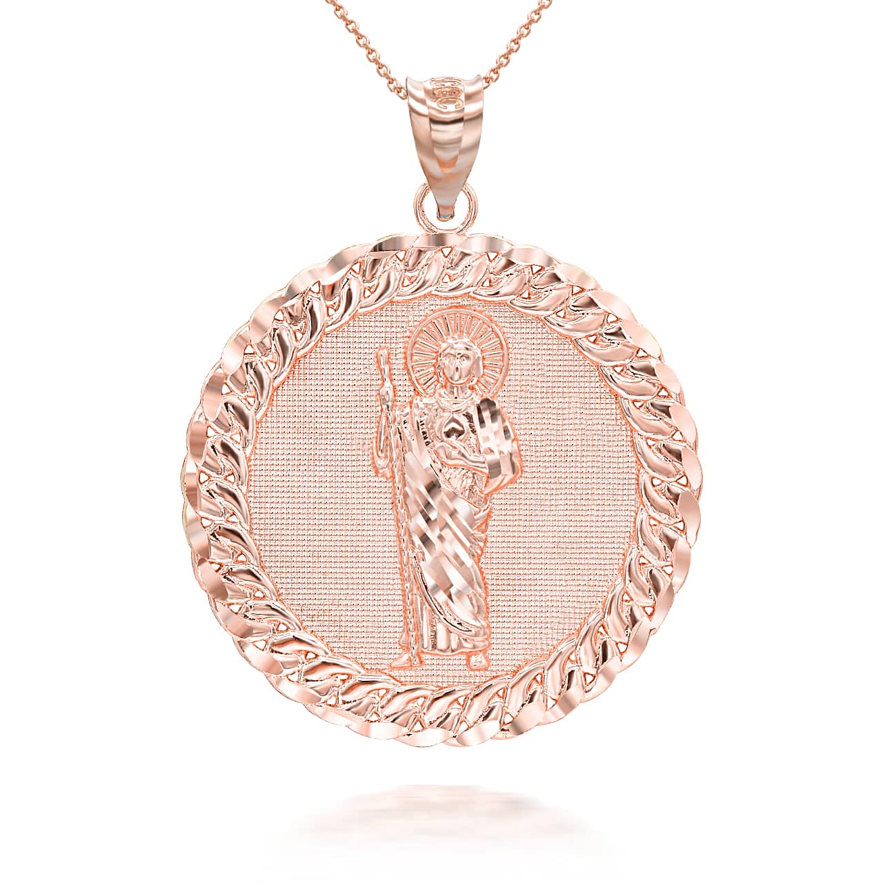 Gold Cuban Framed Saint Jude Pendant Necklace, view 7