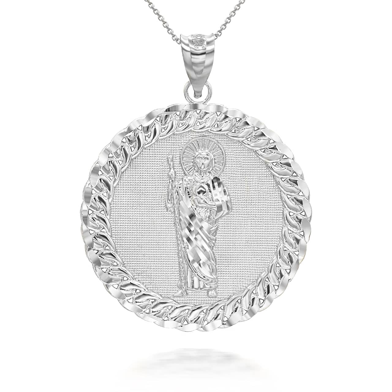 Gold Cuban Framed Saint Jude Pendant Necklace, view 9