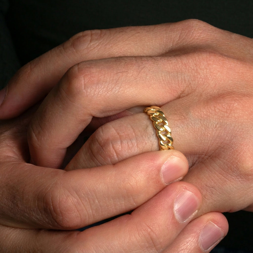Gold Cuban Link Chain Ring 5 mm, view 3