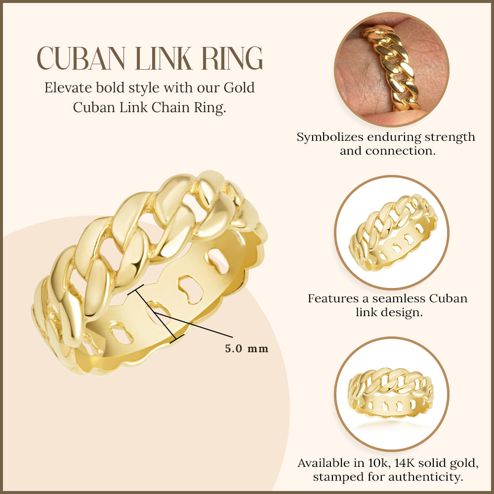 Gold Cuban Link Chain Ring 5 mm, view 4