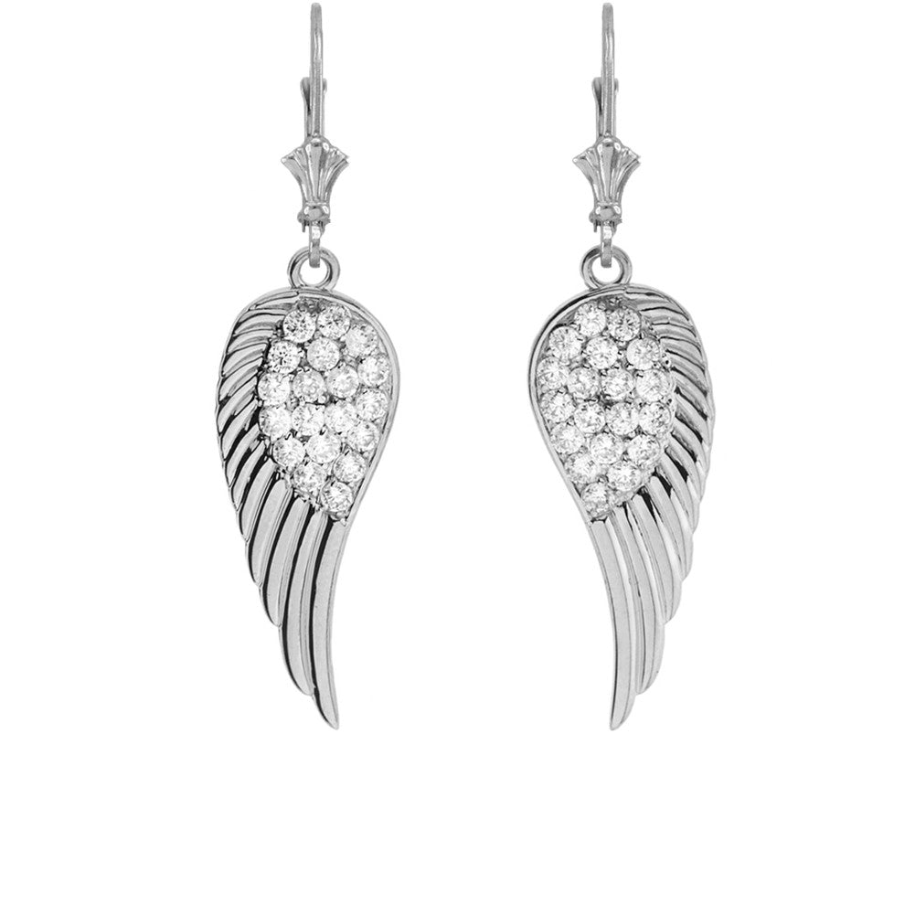 Gold Cubic Zirconia Angel Wings Leverback Earrings, view 2