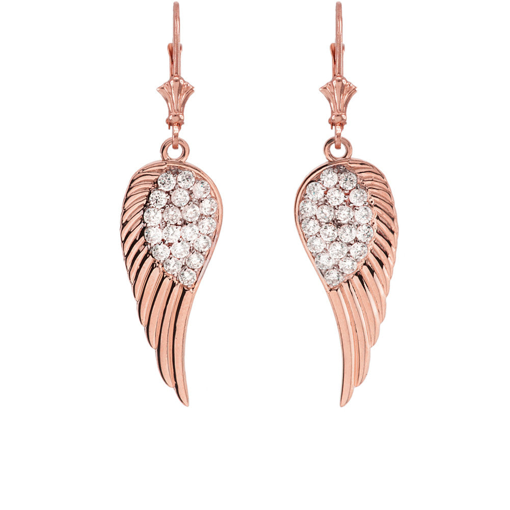 Gold Cubic Zirconia Angel Wings Leverback Earrings, view 3