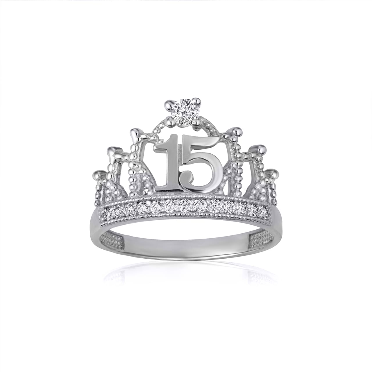 Gold Cubic Zirconia Crown 15 Años Quinceañera Ring, view 3