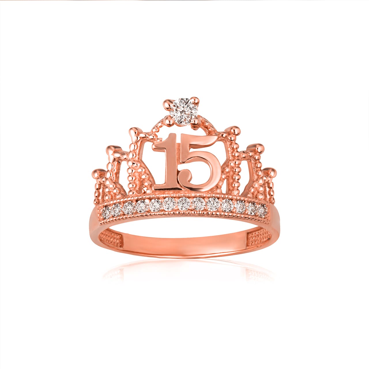 Gold Cubic Zirconia Crown 15 Años Quinceañera Ring, view 4