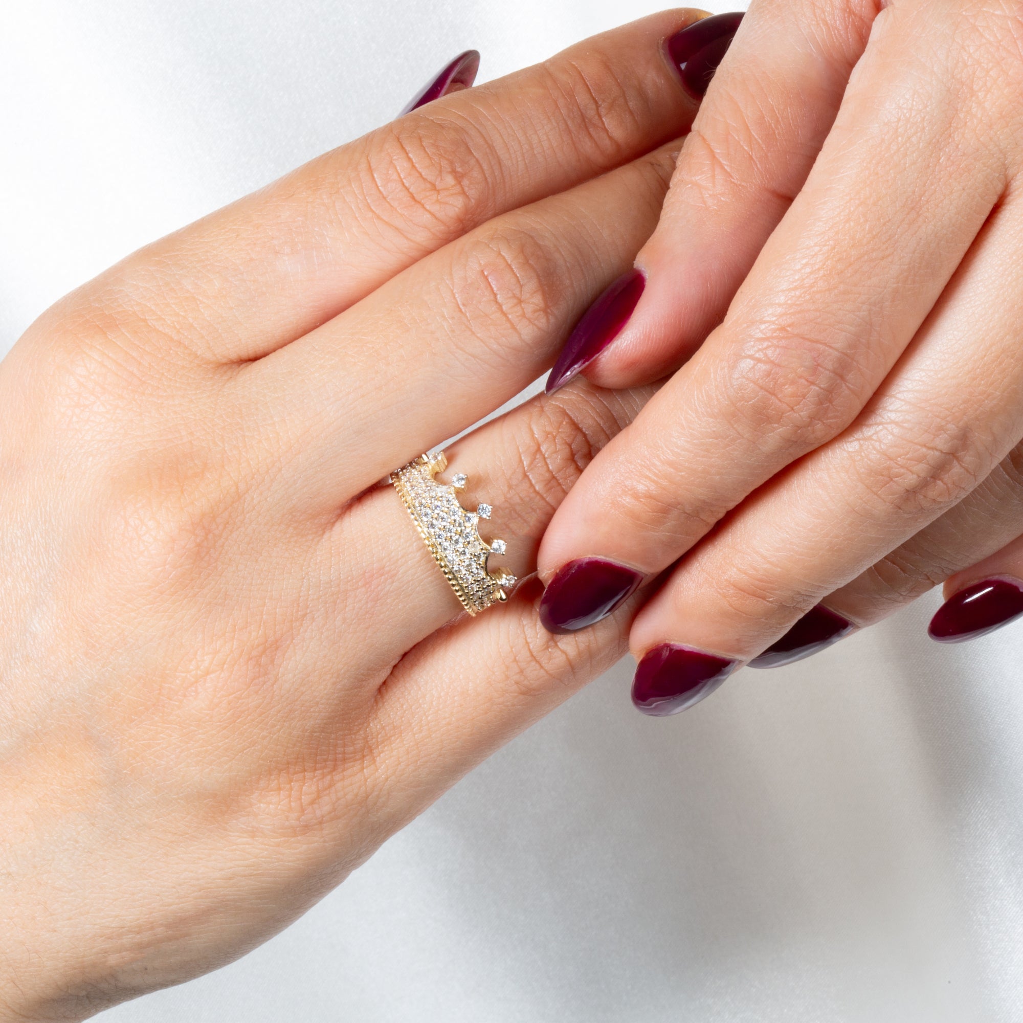 Gold Cubic Zirconia Crown Band Ring, view 2