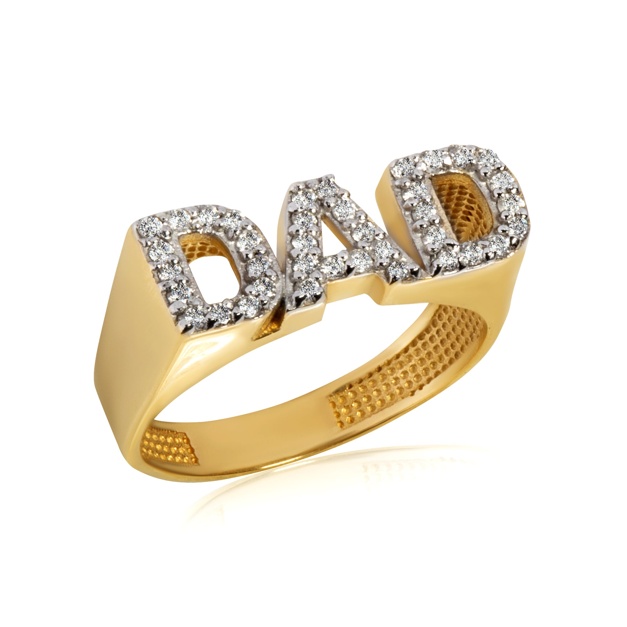 Gold Cubic Zirconia Dad Ring, view 5