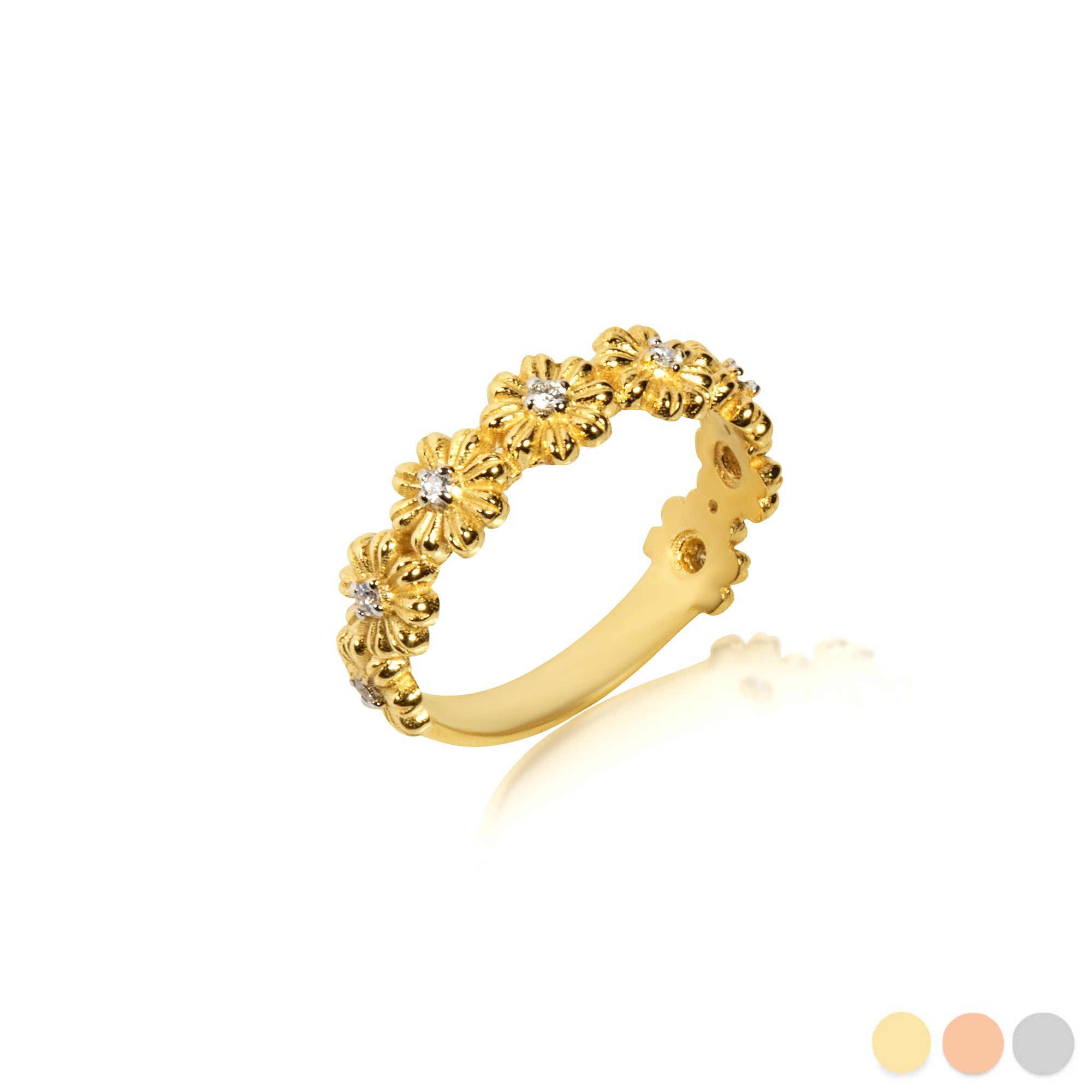 Gold Cubic Zirconia Daisy Flower Band Ring