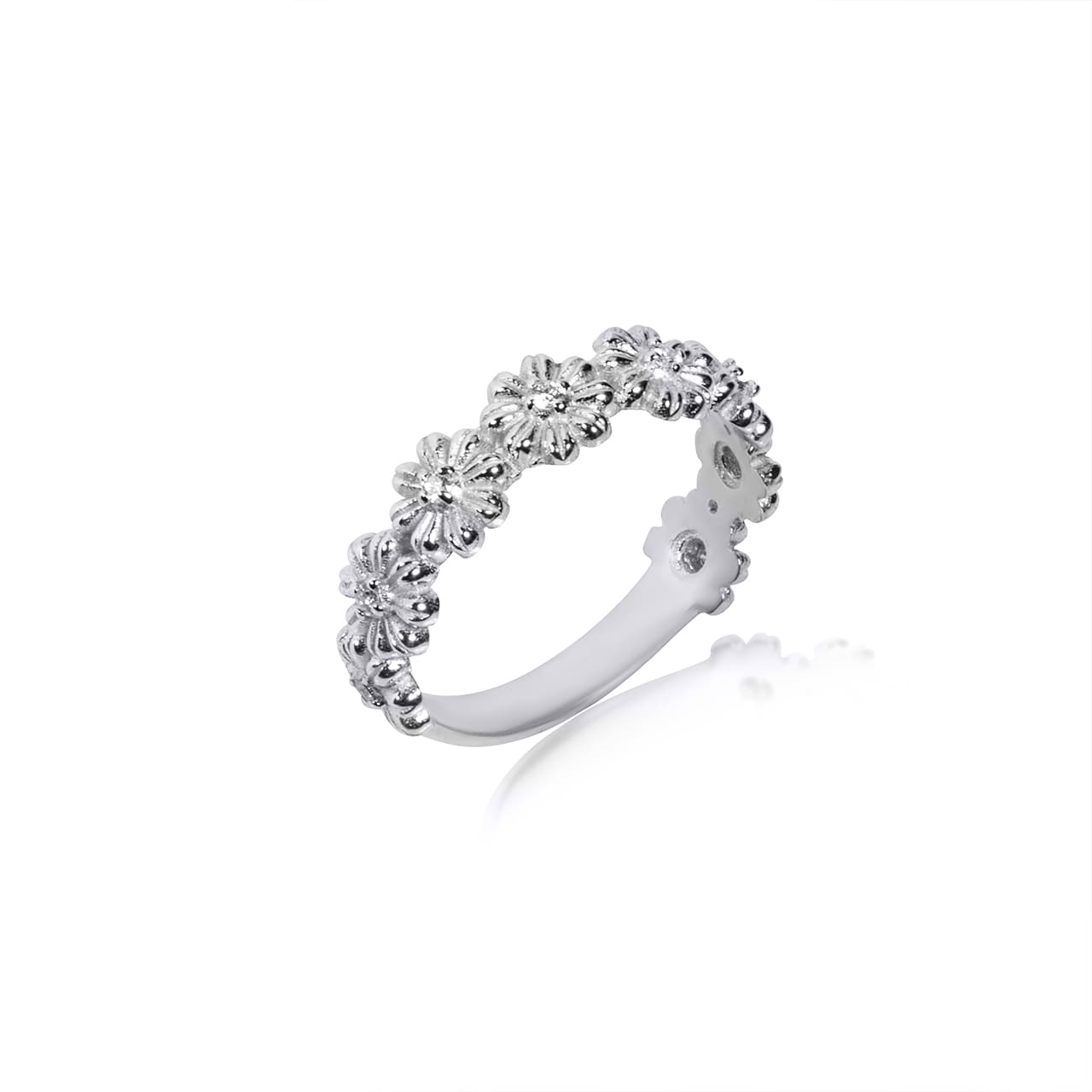 Gold Cubic Zirconia Daisy Flower Band Ring, view 3