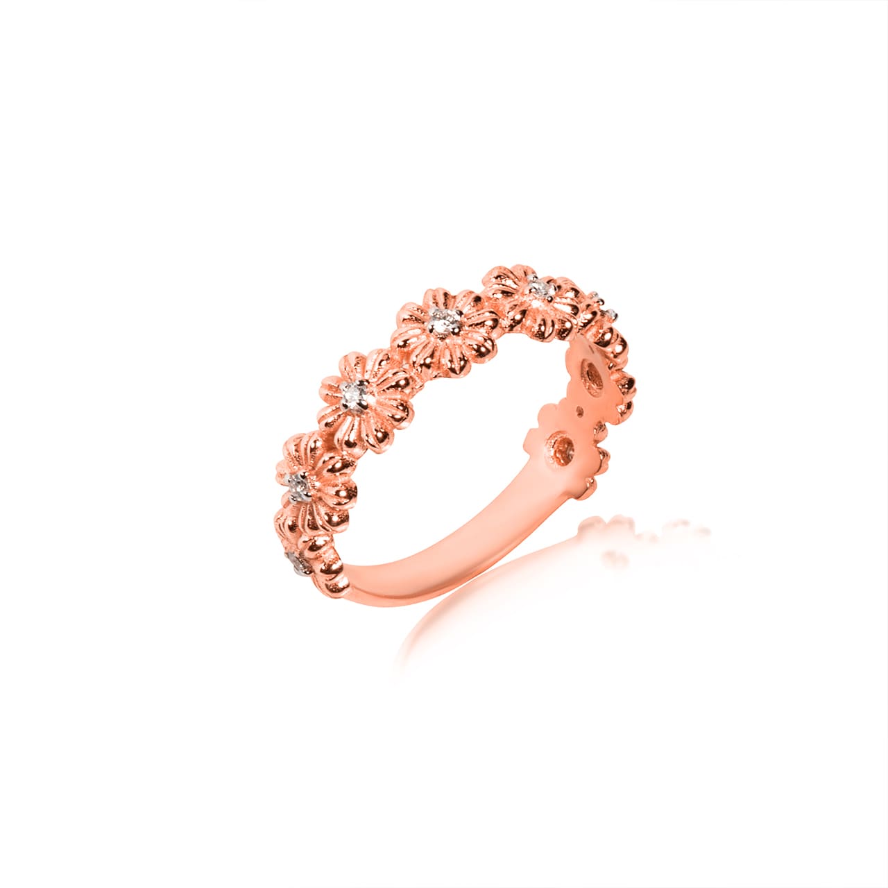 Gold Cubic Zirconia Daisy Flower Band Ring, view 4