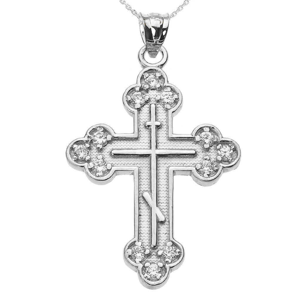 Gold Cubic Zirconia Eastern Orthodox Russian Cross Pendant Necklace, view 3