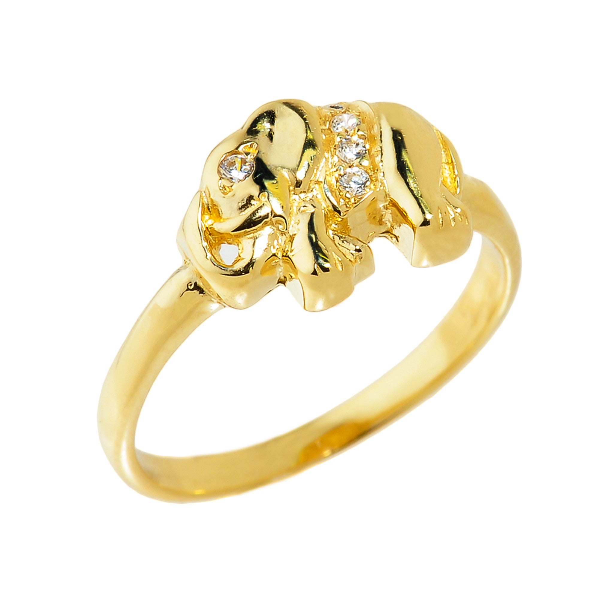 Gold Cubic Zirconia Elephant Ring, view 4
