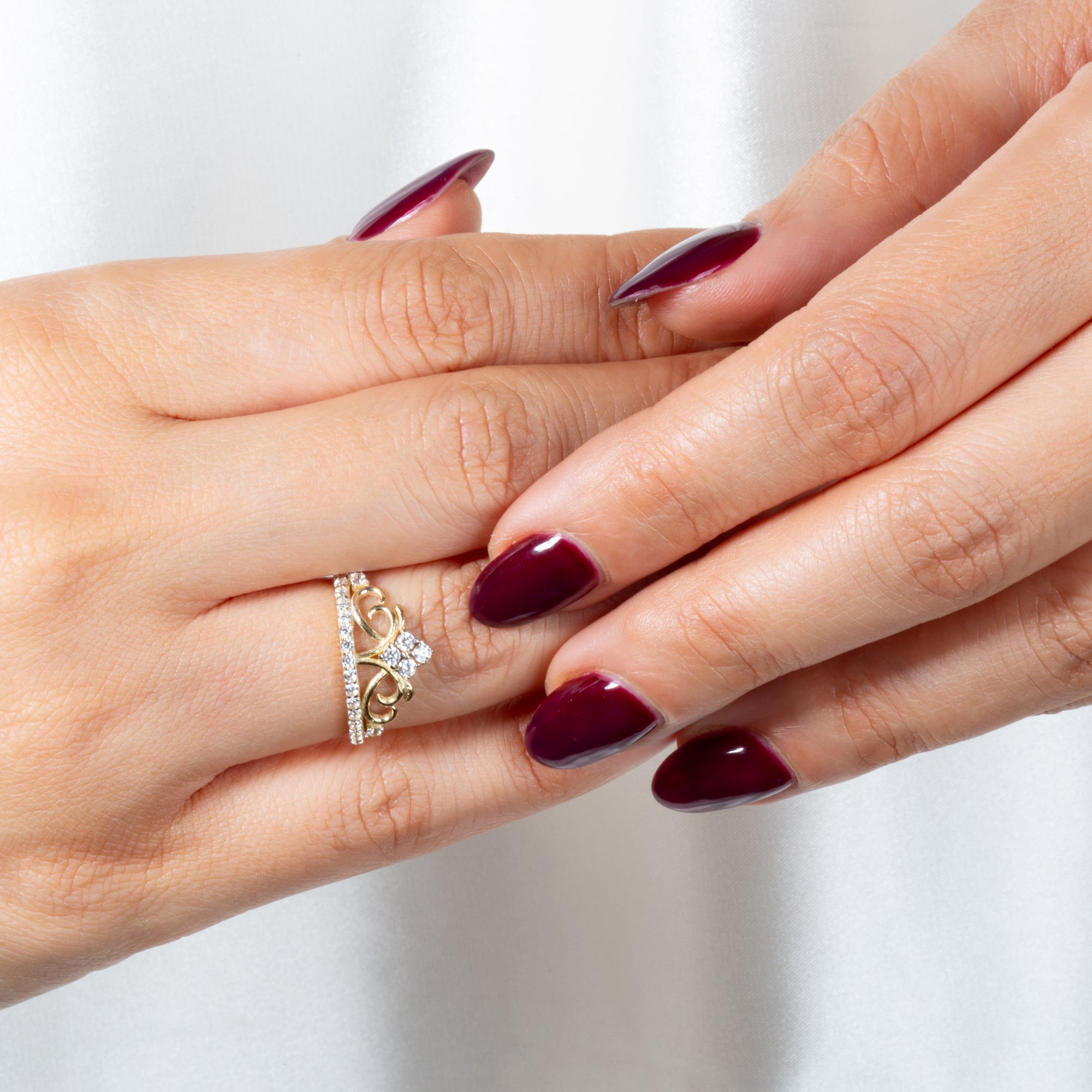 Gold Cubic Zirconia Filigree Crown Ring, view 2