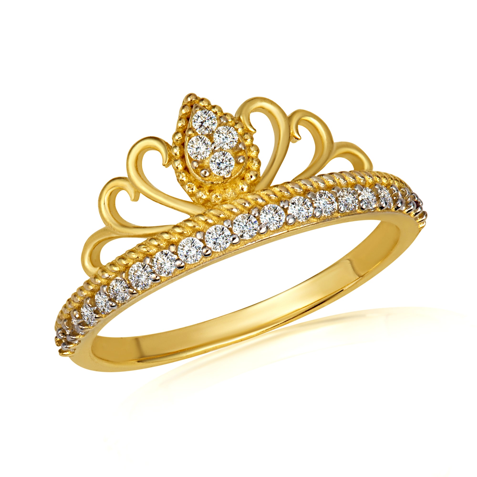 Gold Cubic Zirconia Filigree Royal Crown Rope Ring