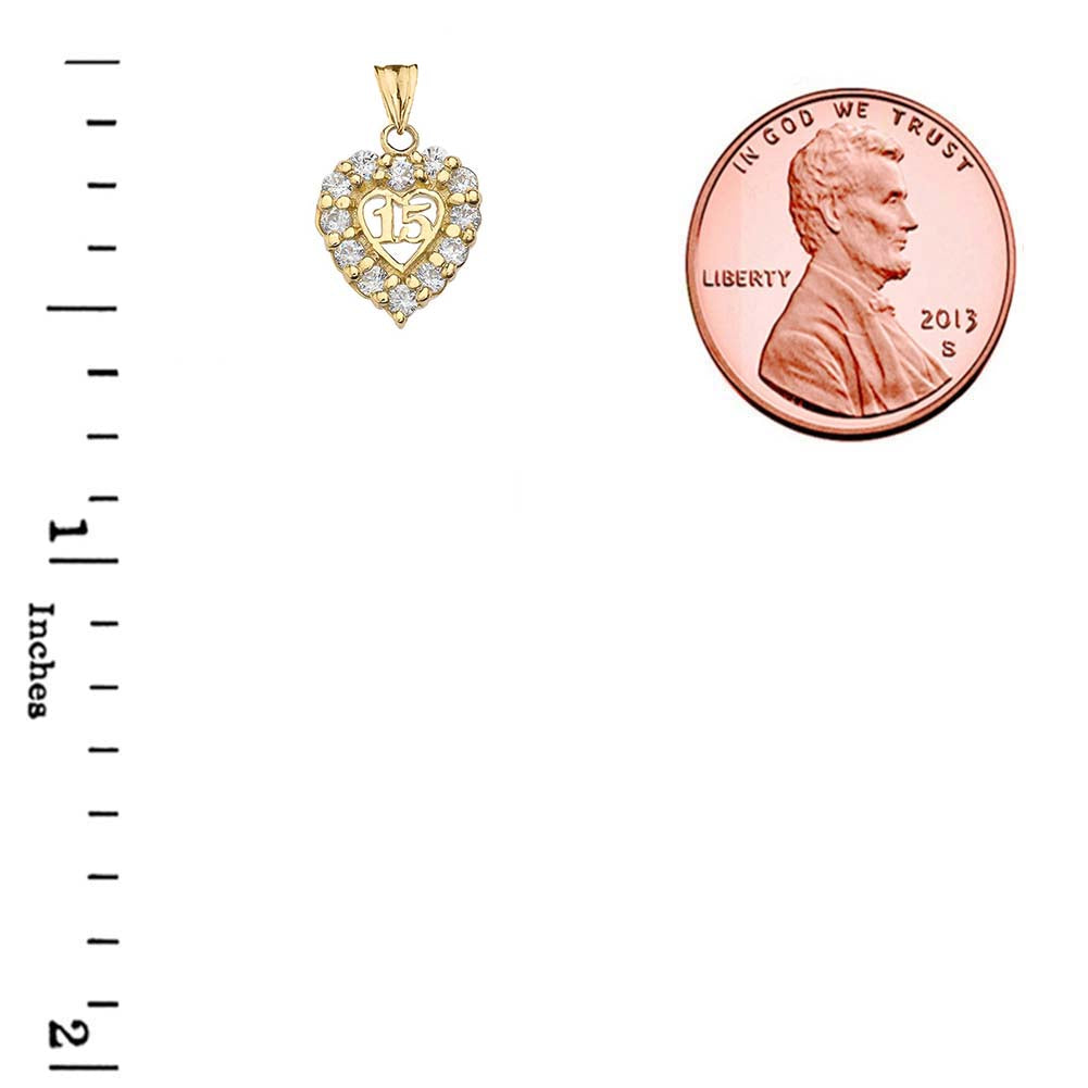Gold Cubic Zirconia Heart 15 Años Quinceañera Pendant Necklace, view 3
