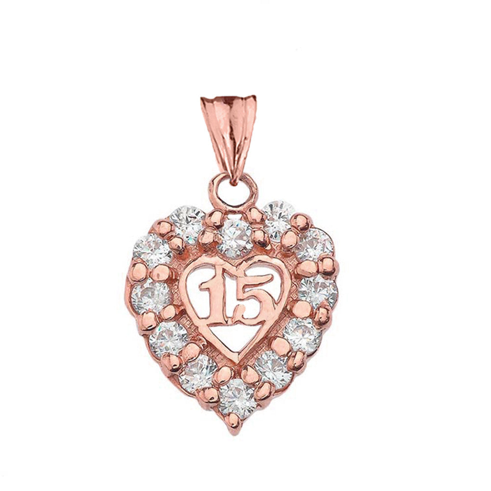 Gold Cubic Zirconia Heart 15 Años Quinceañera Pendant Necklace, view 5