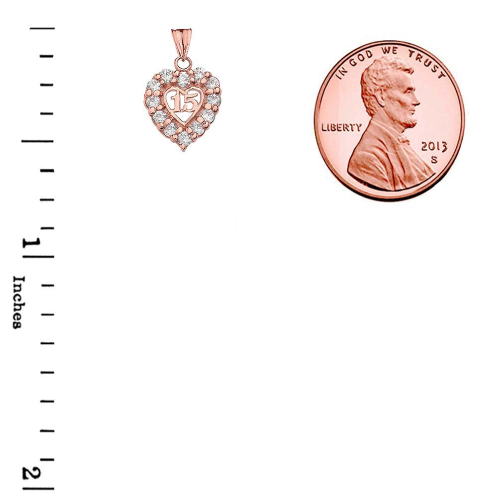 Gold Cubic Zirconia Heart 15 Años Quinceañera Pendant Necklace, view 6