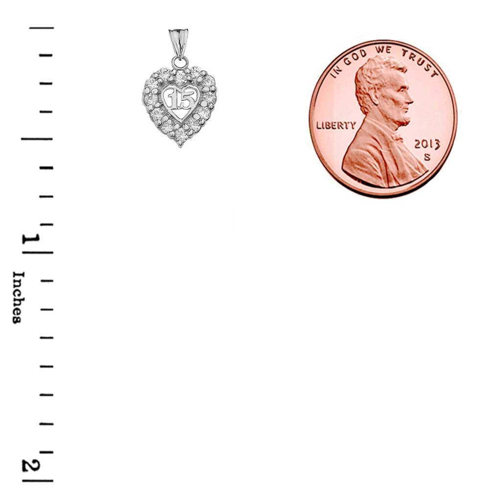 Gold Cubic Zirconia Heart 15 Años Quinceañera Pendant Necklace, view 9