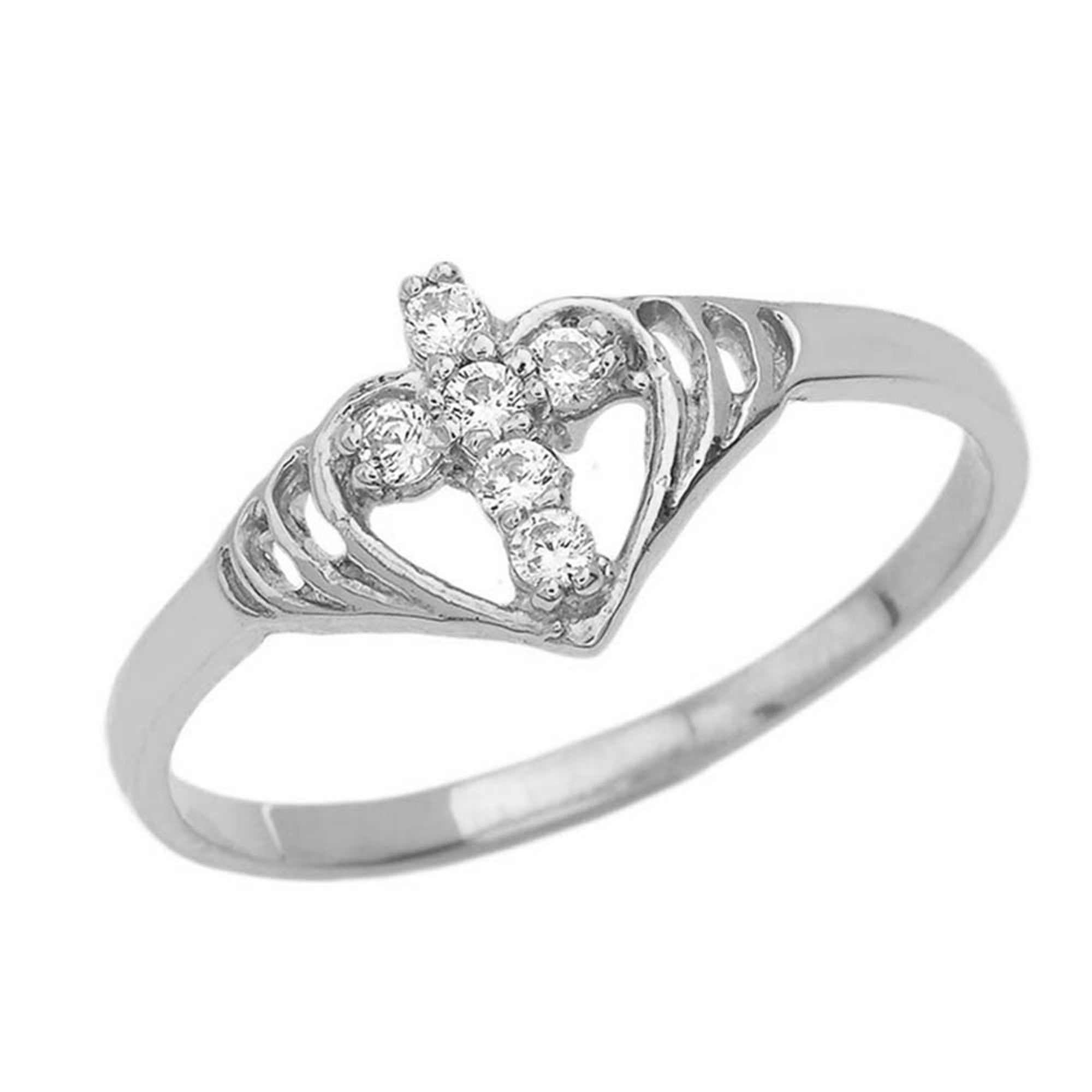 Gold Cubic Zirconia Heart Cross Ring, view 2